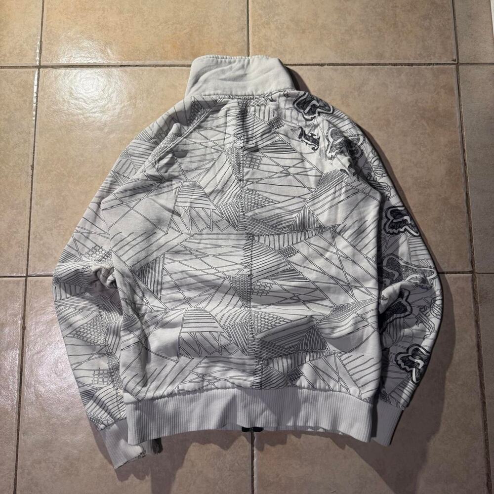 Vintage y2k fox racing white AOP zip up Sweater Size M in Womens - Picture 2 of 7